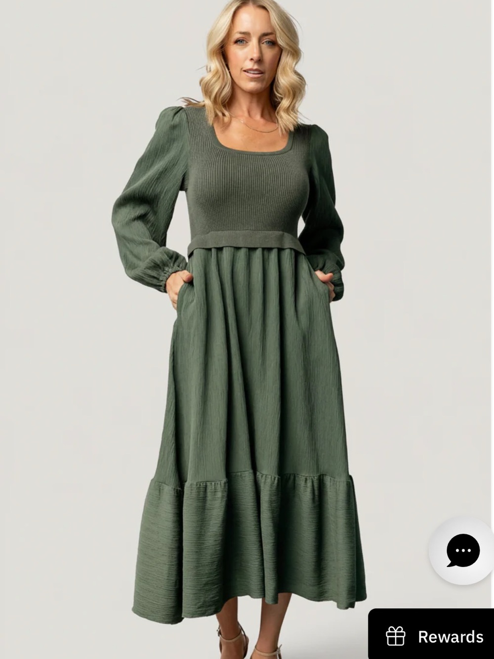 Baltic Born Olive Green Square Neck Maxi Dress